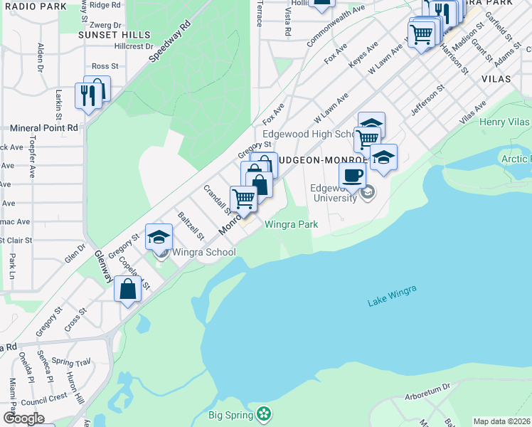 map of restaurants, bars, coffee shops, grocery stores, and more near 2628 Arbor Drive in Madison