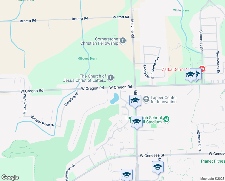 map of restaurants, bars, coffee shops, grocery stores, and more near 3080 West Oregon Road in Lapeer