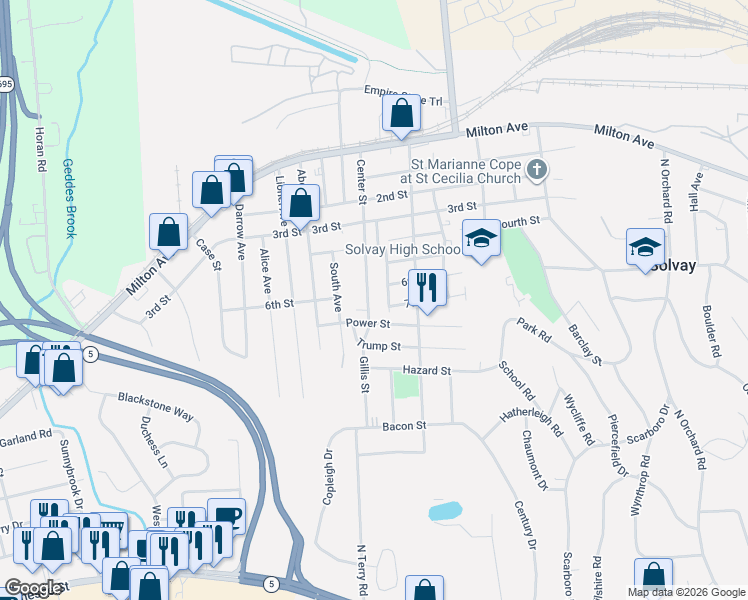 map of restaurants, bars, coffee shops, grocery stores, and more near 325 6th Street in Syracuse