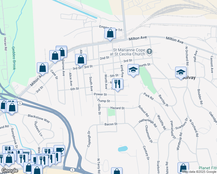 map of restaurants, bars, coffee shops, grocery stores, and more near 325 6th Street in Syracuse