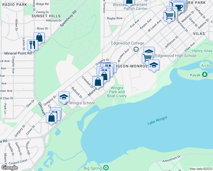 map of restaurants, bars, coffee shops, grocery stores, and more near 701 Knickerbocker Street in Madison