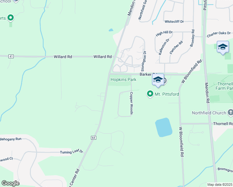 map of restaurants, bars, coffee shops, grocery stores, and more near 66 Copper Woods in Pittsford