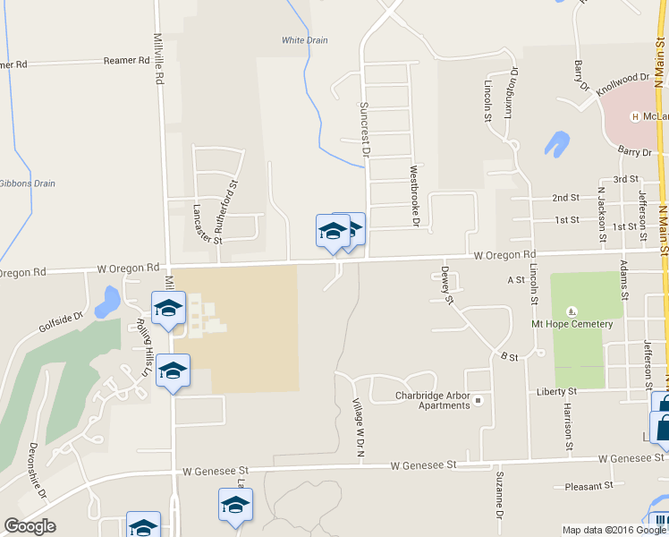 map of restaurants, bars, coffee shops, grocery stores, and more near 62003 Village West Drive North in Lapeer