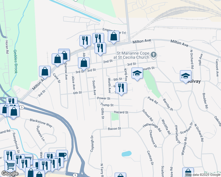 map of restaurants, bars, coffee shops, grocery stores, and more near 325 6th Street in Syracuse
