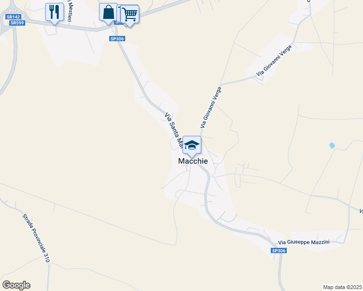map of restaurants, bars, coffee shops, grocery stores, and more near 88 Via Santa Maria in Provincia di Perugia