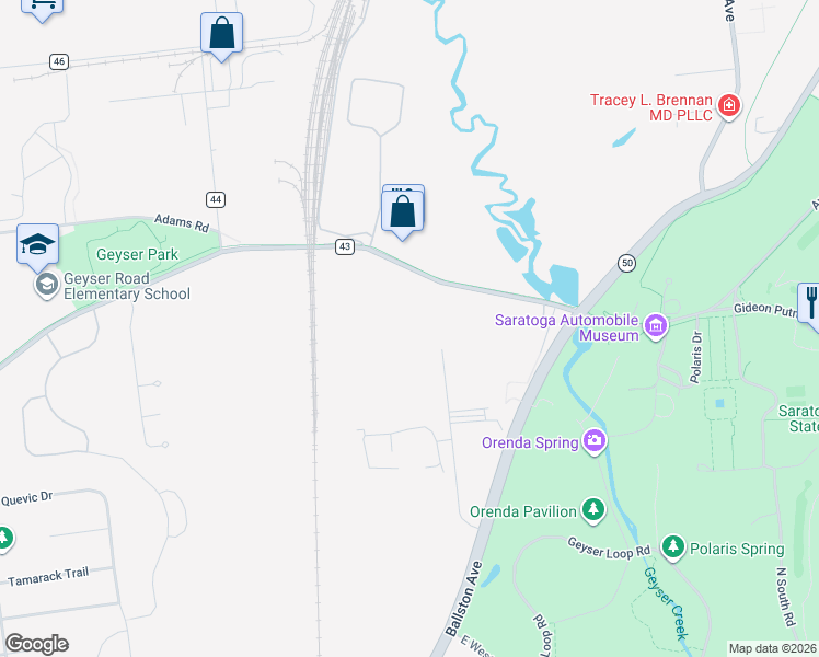 map of restaurants, bars, coffee shops, grocery stores, and more near 99 White Farms Road in Saratoga Springs