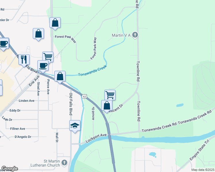 map of restaurants, bars, coffee shops, grocery stores, and more near 7532 Townline Road in North Tonawanda