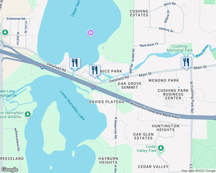 map of restaurants, bars, coffee shops, grocery stores, and more near 1939 North Waterville Road in Oconomowoc