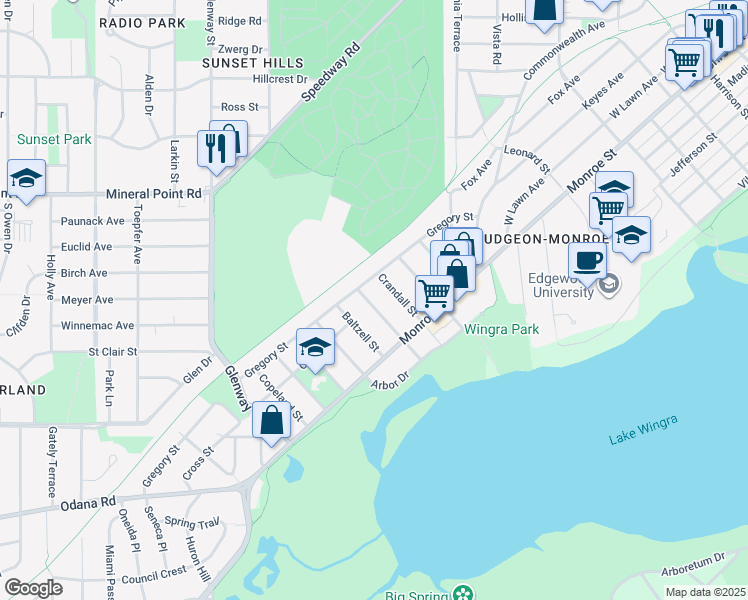 map of restaurants, bars, coffee shops, grocery stores, and more near 621 Pickford Street in Madison