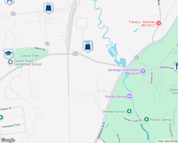 map of restaurants, bars, coffee shops, grocery stores, and more near 99 White Farms Road in Saratoga Springs