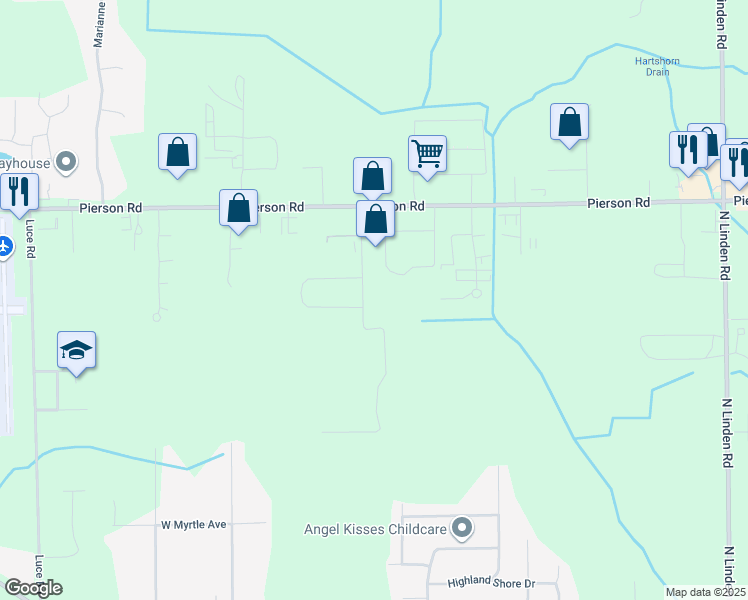 map of restaurants, bars, coffee shops, grocery stores, and more near 5599 Hickory Circle in Flushing