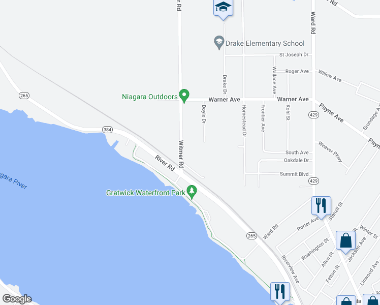 map of restaurants, bars, coffee shops, grocery stores, and more near 111 Witmer Road in North Tonawanda