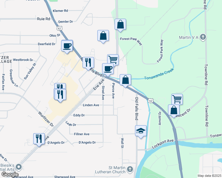 map of restaurants, bars, coffee shops, grocery stores, and more near 1333 Strad Avenue in North Tonawanda