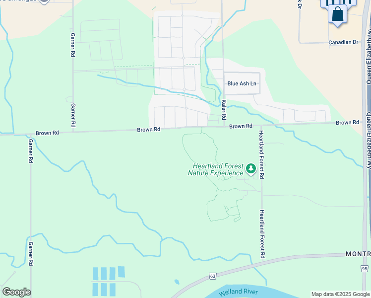 map of restaurants, bars, coffee shops, grocery stores, and more near 8471 Brown Road in Niagara Falls