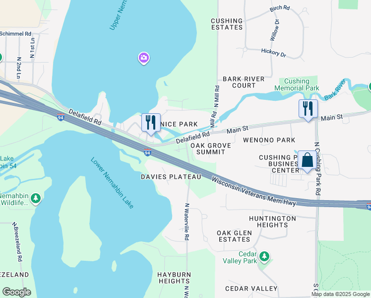map of restaurants, bars, coffee shops, grocery stores, and more near 1922 Riverview Road in Oconomowoc