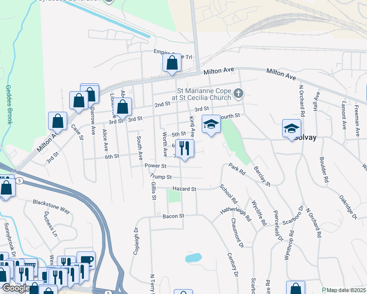 map of restaurants, bars, coffee shops, grocery stores, and more near 701 Cogswell Ave in Syracuse
