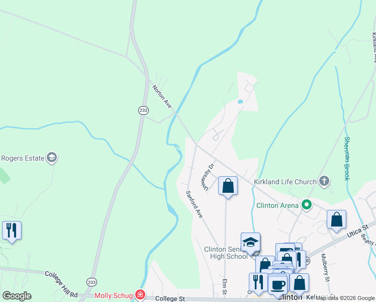 map of restaurants, bars, coffee shops, grocery stores, and more near 116 Sanford Ave in Clinton