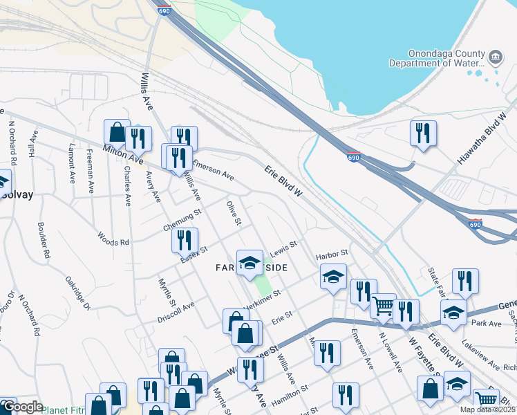 map of restaurants, bars, coffee shops, grocery stores, and more near 1008 Milton Ave in Syracuse