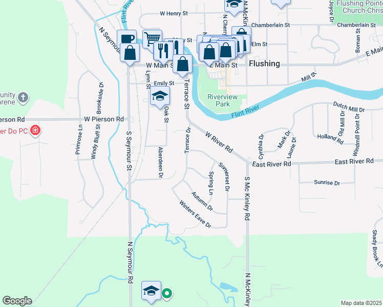 map of restaurants, bars, coffee shops, grocery stores, and more near 416 Somerset Drive in Flushing