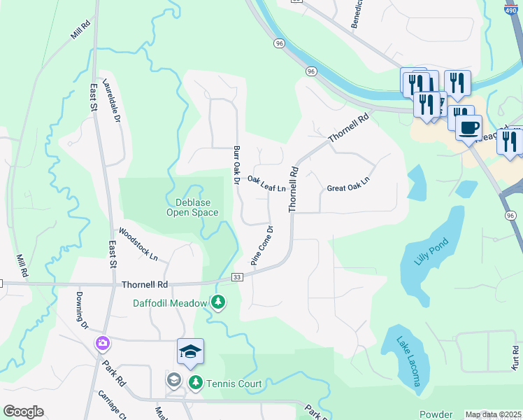 map of restaurants, bars, coffee shops, grocery stores, and more near 22 Pine Cone Drive in Pittsford