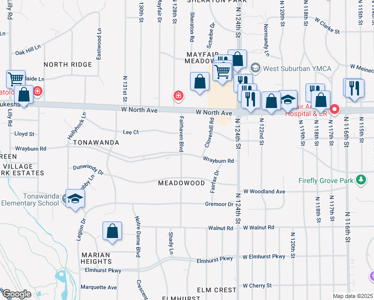 map of restaurants, bars, coffee shops, grocery stores, and more near 2000 Fairhaven Boulevard in Elm Grove