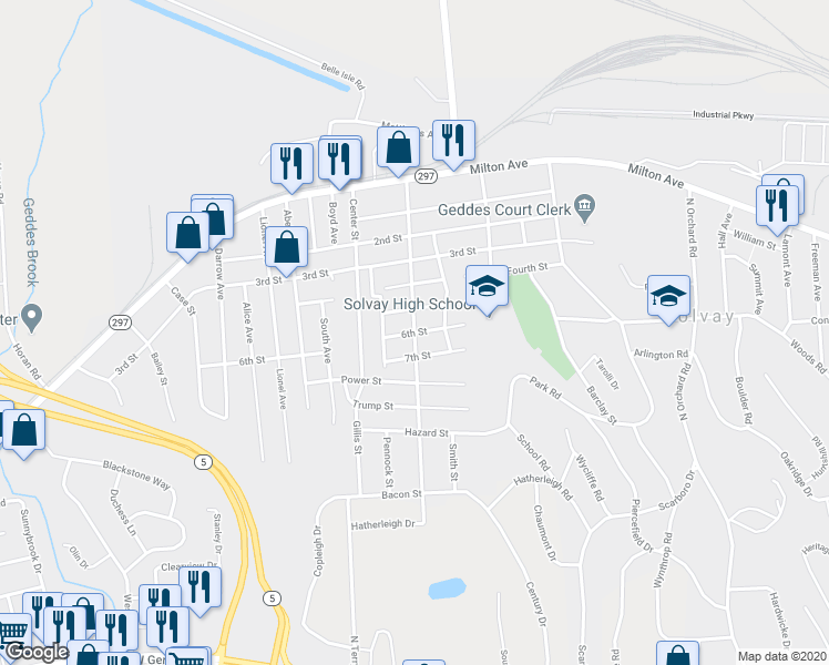 map of restaurants, bars, coffee shops, grocery stores, and more near 699 Cogswell Avenue in Solvay