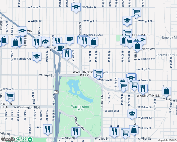 map of restaurants, bars, coffee shops, grocery stores, and more near 4202 West Lloyd Street in Milwaukee