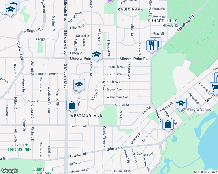 map of restaurants, bars, coffee shops, grocery stores, and more near 4122 Meyer Ave in Madison
