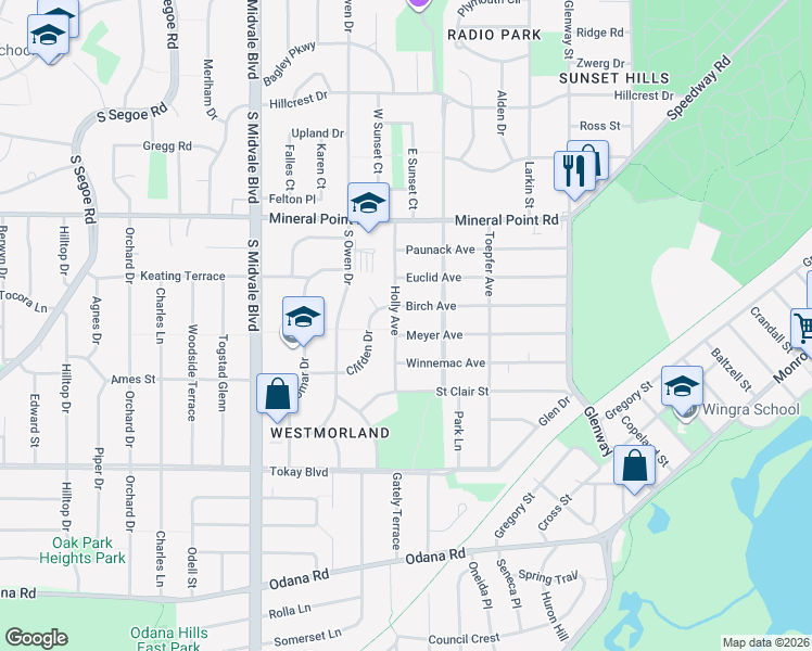 map of restaurants, bars, coffee shops, grocery stores, and more near 4122 Meyer Avenue in Madison