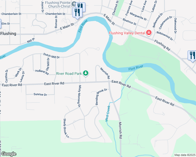map of restaurants, bars, coffee shops, grocery stores, and more near 903 East River Road in Flushing