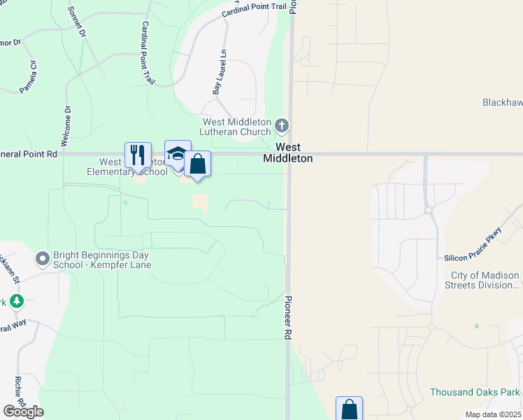 map of restaurants, bars, coffee shops, grocery stores, and more near 3715 Pioneer Rd in Verona