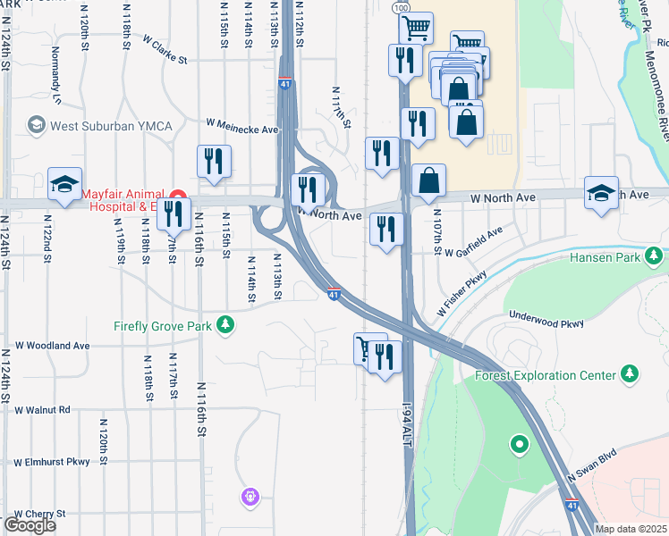 map of restaurants, bars, coffee shops, grocery stores, and more near 2014-2310 Zoo Fwy in Wauwatosa