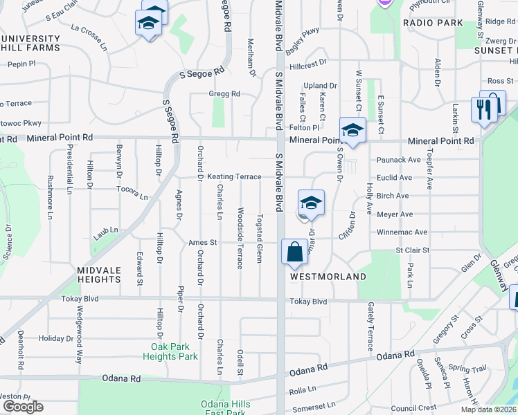 map of restaurants, bars, coffee shops, grocery stores, and more near 466 Togstad Glenn in Madison