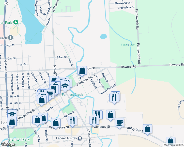 map of restaurants, bars, coffee shops, grocery stores, and more near 329 East Nepessing Street in Lapeer