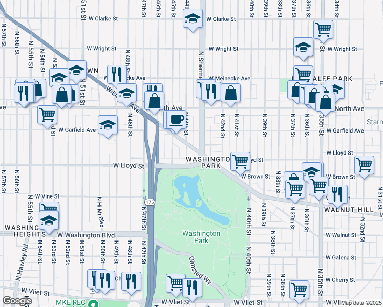 map of restaurants, bars, coffee shops, grocery stores, and more near 4315 West Lisbon Avenue in Milwaukee