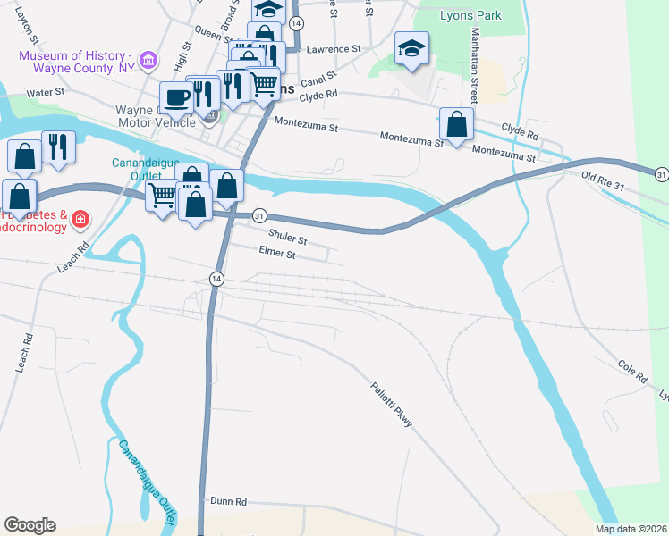 map of restaurants, bars, coffee shops, grocery stores, and more near 58 Elmer Street in Lyons