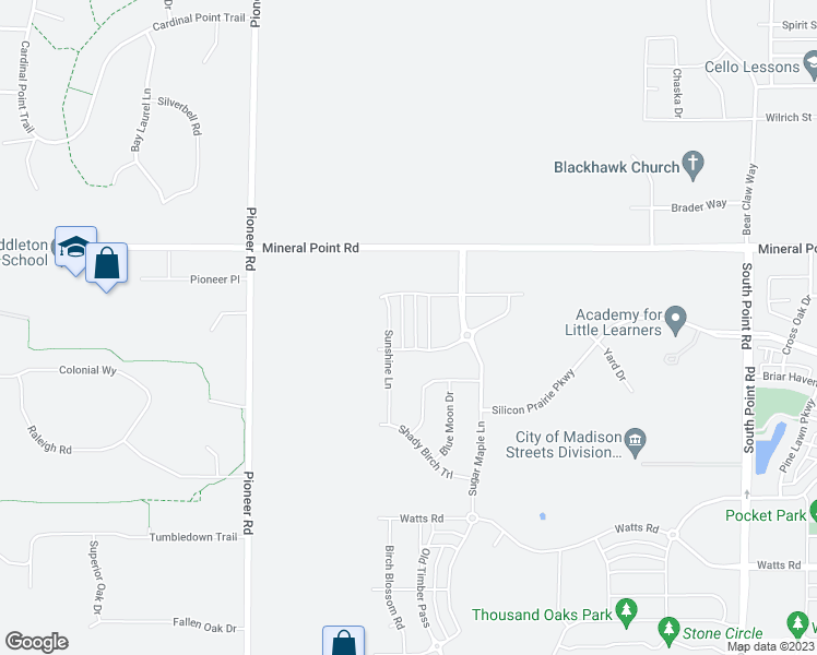 map of restaurants, bars, coffee shops, grocery stores, and more near 230 Blooming Leaf Way in Verona