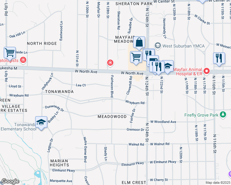 map of restaurants, bars, coffee shops, grocery stores, and more near 2000 Fairhaven Boulevard in Elm Grove
