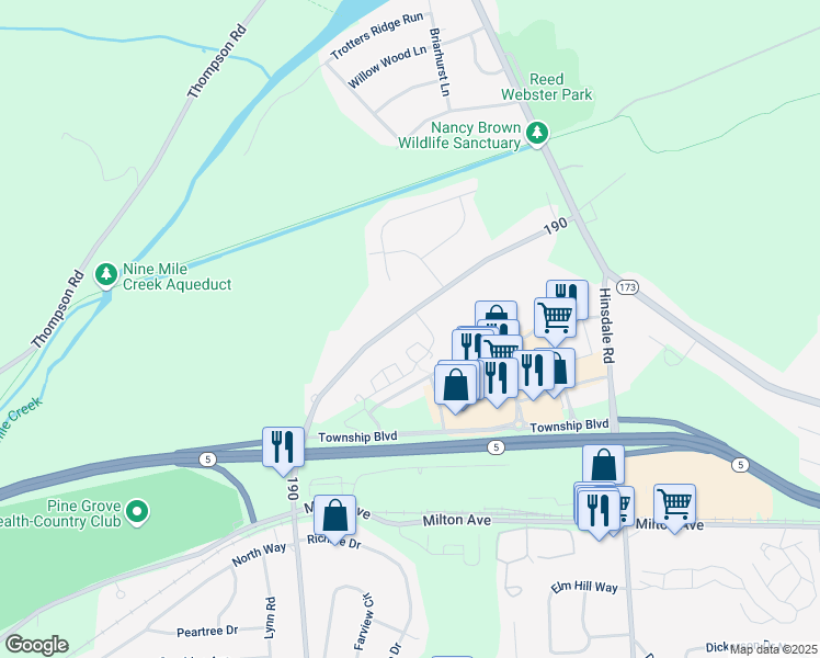 map of restaurants, bars, coffee shops, grocery stores, and more near 130 Saddlestone Place in Camillus