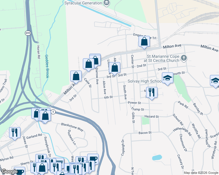 map of restaurants, bars, coffee shops, grocery stores, and more near 318 Lionel Avenue in Syracuse