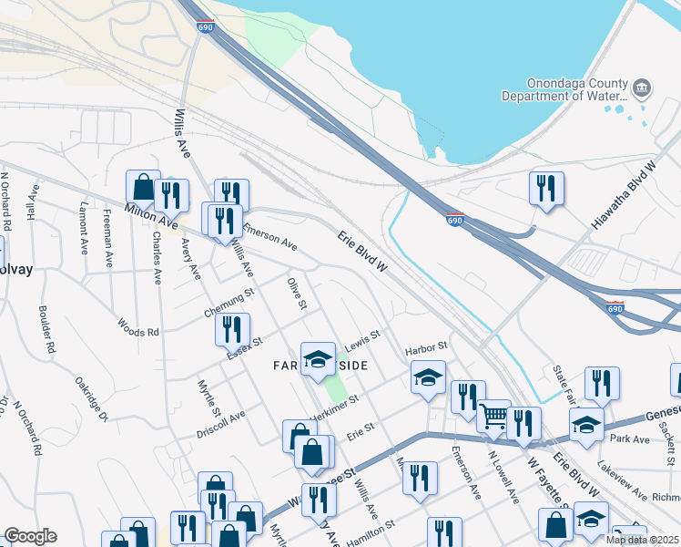 map of restaurants, bars, coffee shops, grocery stores, and more near 1008 Milton Avenue in Syracuse