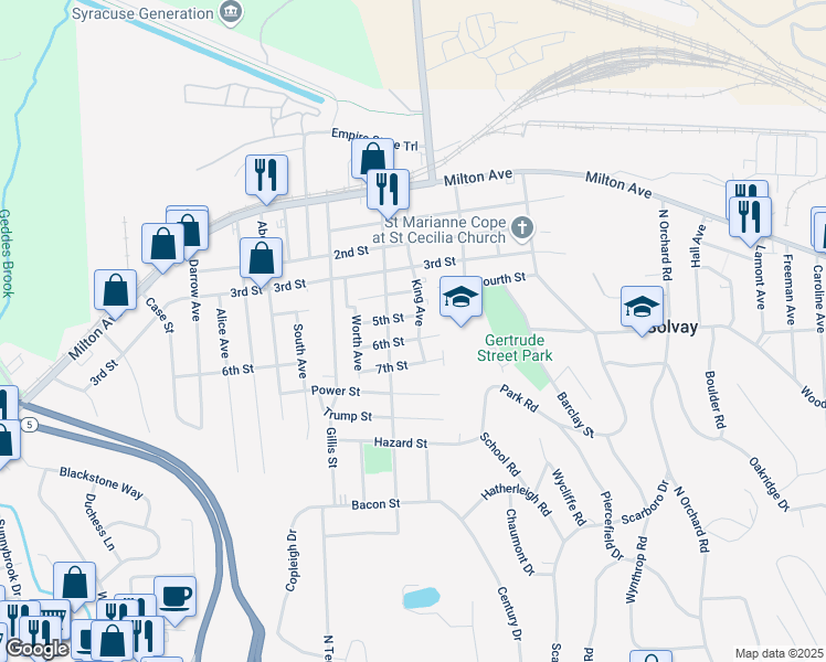 map of restaurants, bars, coffee shops, grocery stores, and more near 701 Cogswell Avenue in Syracuse