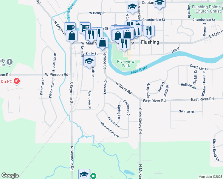 map of restaurants, bars, coffee shops, grocery stores, and more near 430 Somerset Drive in Flushing
