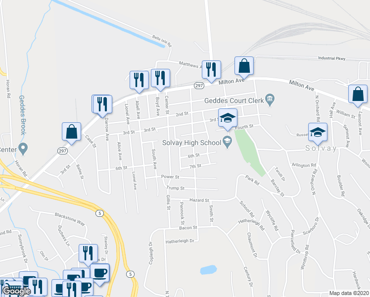 map of restaurants, bars, coffee shops, grocery stores, and more near 325 6th Street in Syracuse