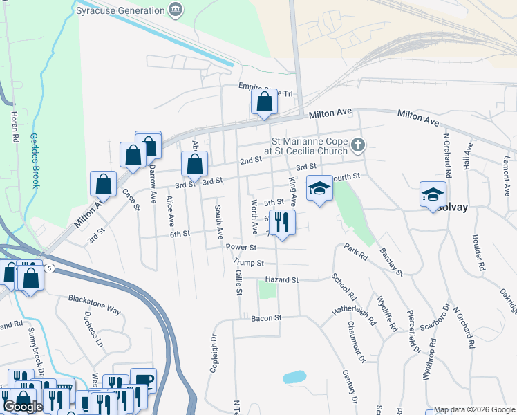 map of restaurants, bars, coffee shops, grocery stores, and more near 325 6th Street in Syracuse