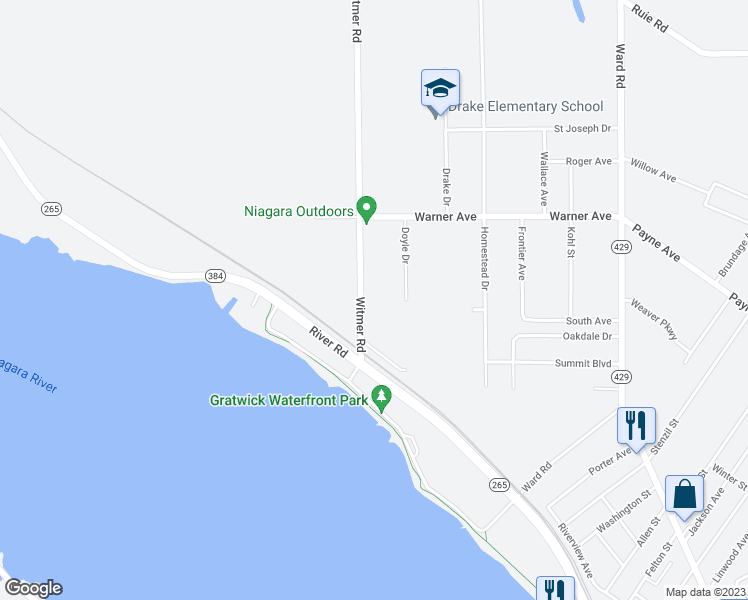 map of restaurants, bars, coffee shops, grocery stores, and more near 111 Witmer Road in North Tonawanda