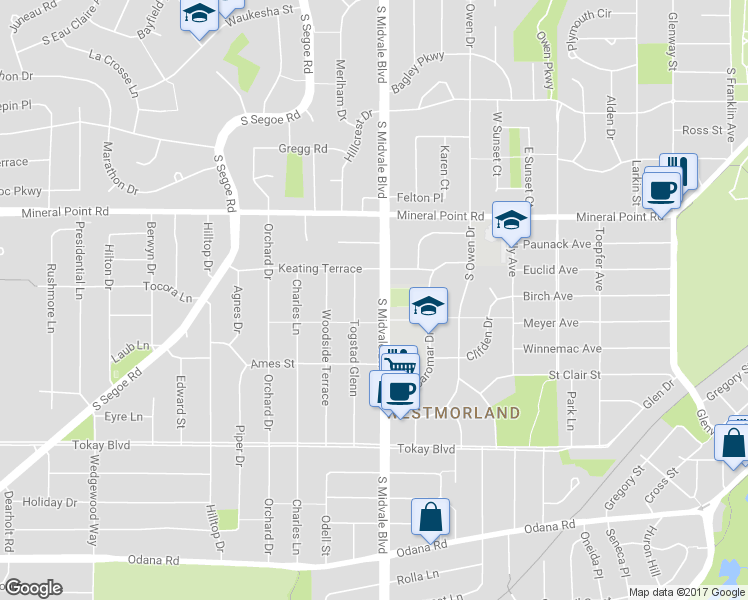 map of restaurants, bars, coffee shops, grocery stores, and more near in Madison