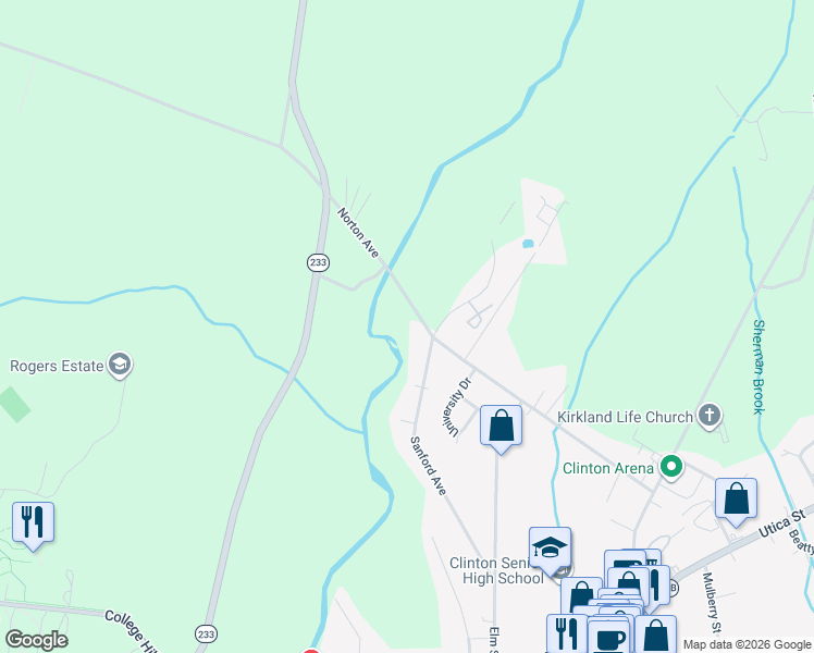 map of restaurants, bars, coffee shops, grocery stores, and more near 116 Sanford Avenue in Clinton