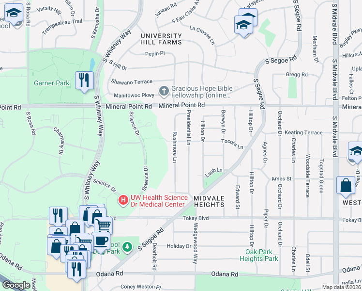 map of restaurants, bars, coffee shops, grocery stores, and more near 438 Presidential Lane in Madison