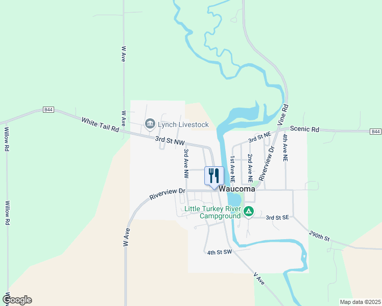 map of restaurants, bars, coffee shops, grocery stores, and more near 191-215 3rd Street Northwest in Waucoma